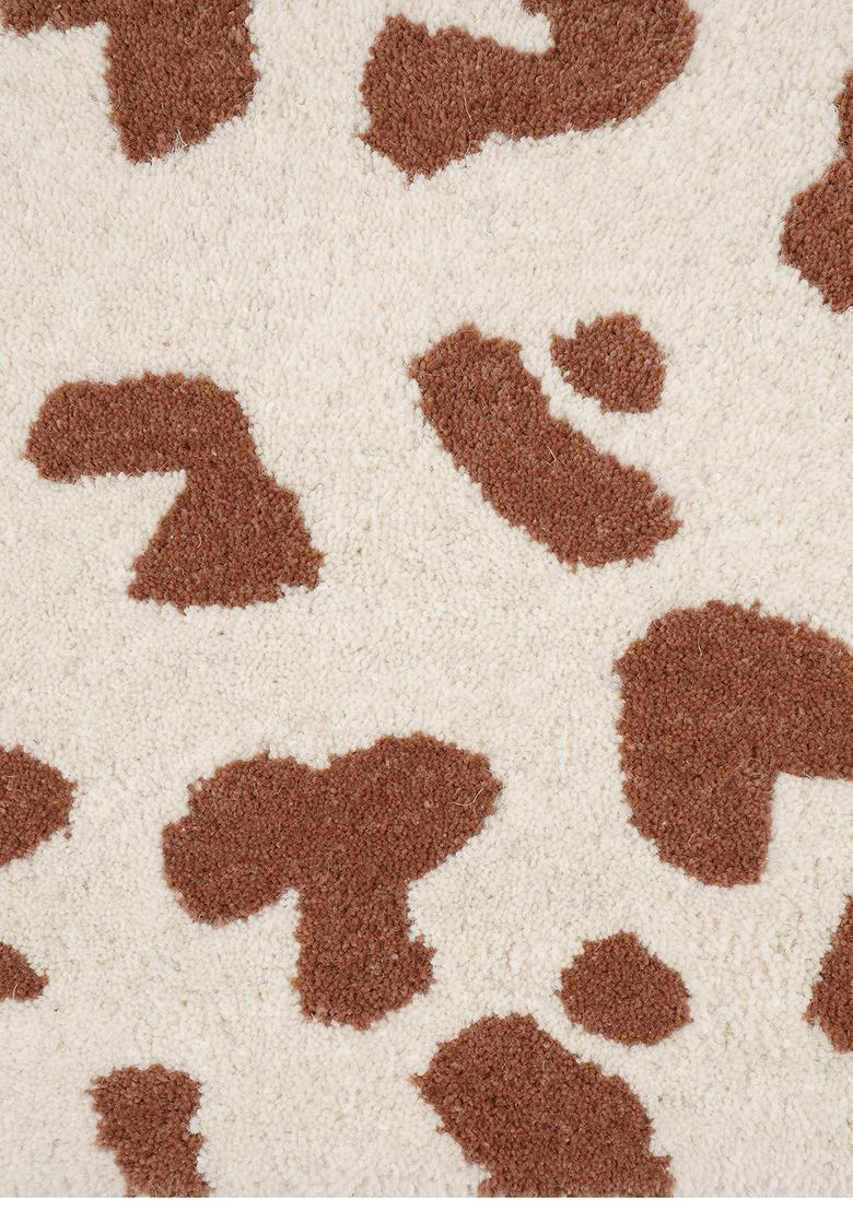 Saffron Rugs Hand-Tufted 80% Wool Rectangular Rug | Cream Brown | Cotton Backing | Contemporary Animal Print - Indya