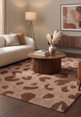 Saffron Rugs Hand-Tufted 80% Wool Rectangular Rug | Beige | Cotton Backing | Glam Animal Print