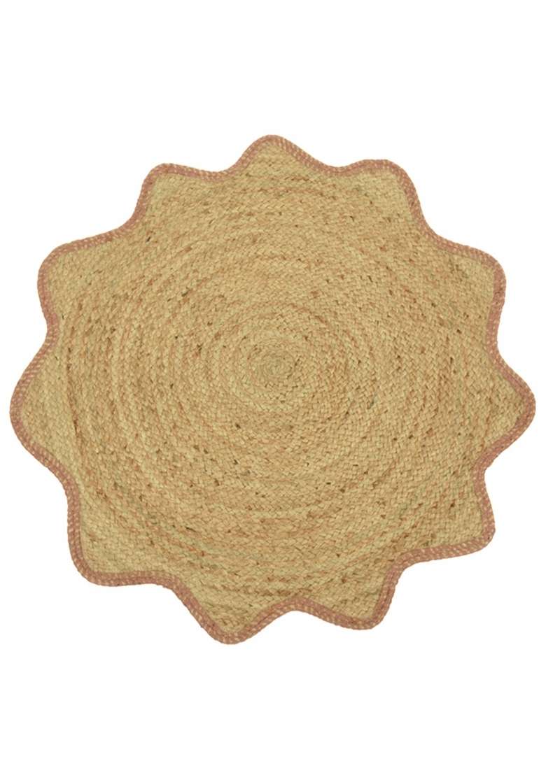 Saffron Rugs Flat Woven Natural Jute Area Rug | Natural Beige Round Rug | Boho Braided Home Decor Carpet for Living Room Bedroom - Indya