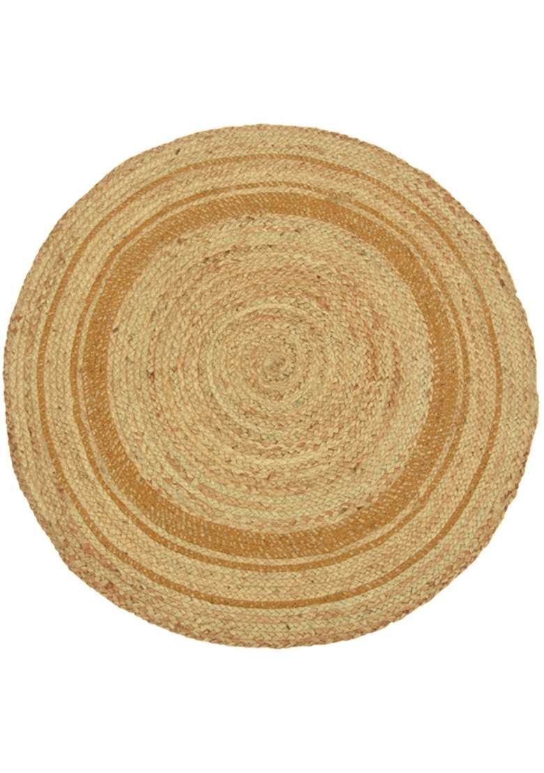 Saffron Rugs Flat Woven Natural Jute Area Rug | Natural Tan Round Rug | Bohemian Braided Home Decor Carpet for Living Room Bedroom - Indya