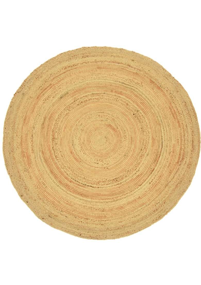 Saffron Rugs Flat Woven Natural Jute Area Rug | Natural Tan Round Rug | Bohemian Braided Home Decor Carpet for Living Room Bedroom - Indya