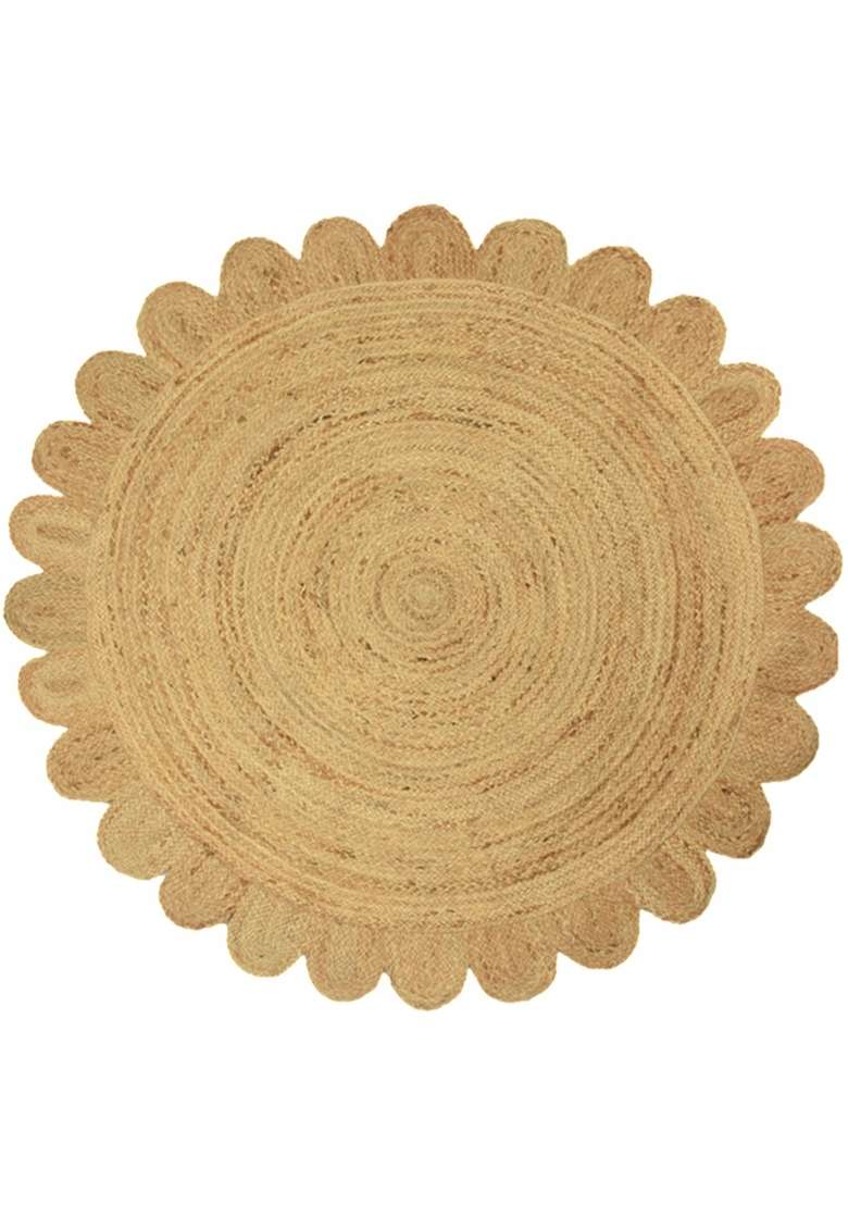 Saffron Rugs Flat Woven Natural Jute Area Rug | Natural Beige Round Rug | Boho Braided Home Decor Carpet for Living Room Bedroom - Indya