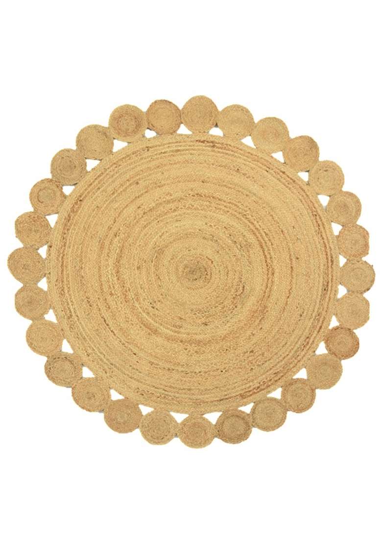 Saffron Rugs Flat Woven Natural Jute Area Rug | Natural Beige Round Rug | Bohemian Braided Home Decor Carpet for Living Room Bedroom - Indya