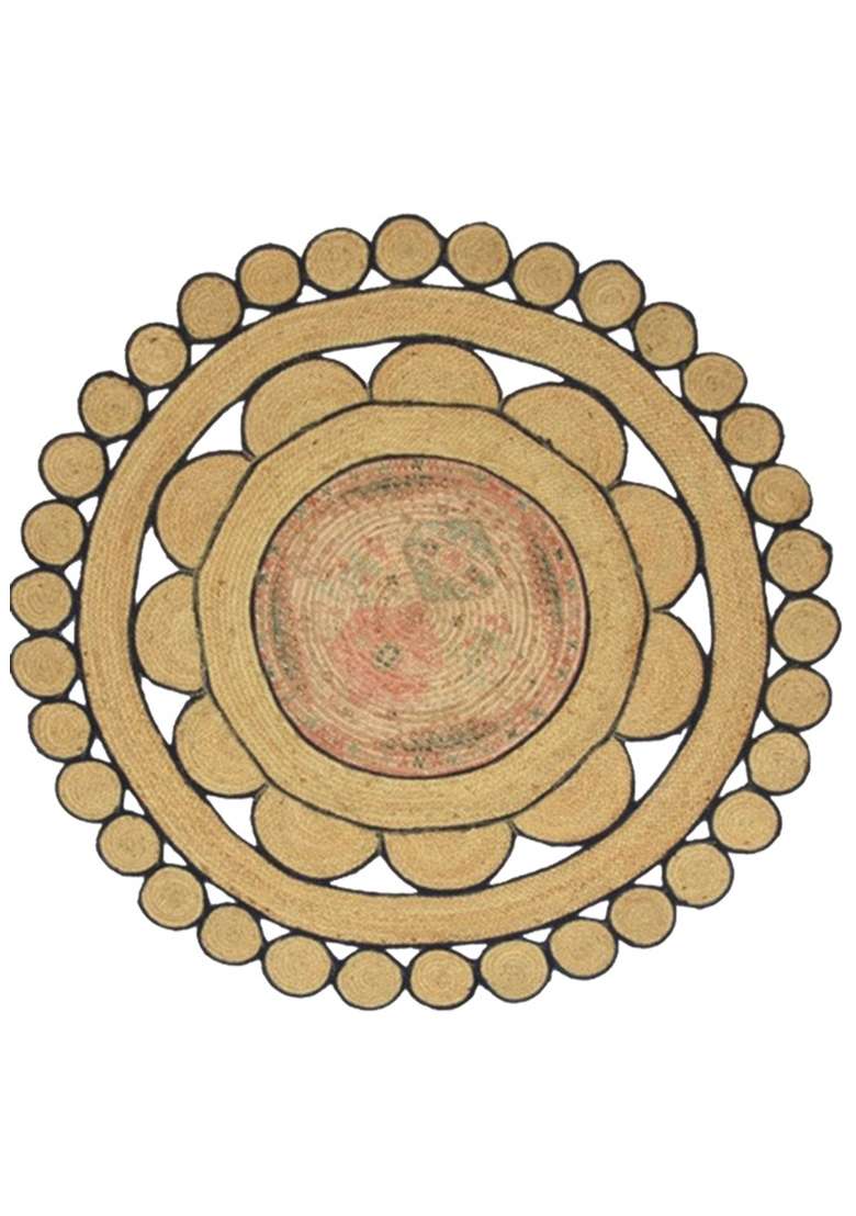 Saffron Rugs Flat Woven Natural Jute Area Rug | Natural Beige Round Rug | Bohemian Braided Home Decor Carpet for Living Room Bedroom - Indya