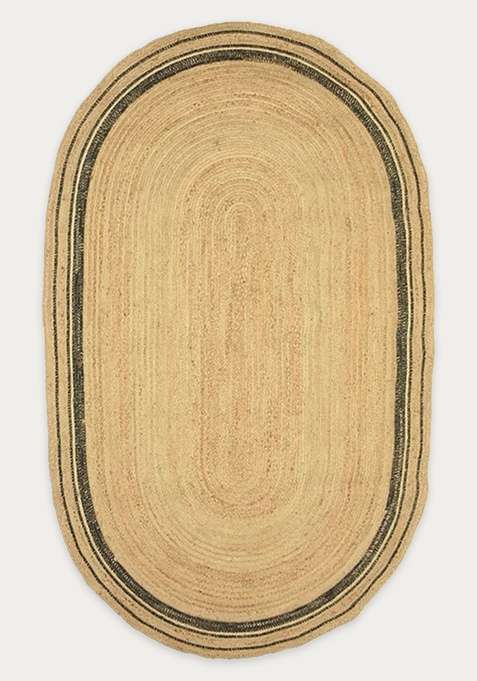 100% Jute Braided Natural Beige Rug | Bohemian Braided Oval Flat Woven Reversible Carpet For Living Room