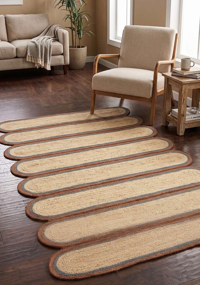 Saffron Rugs Flat Woven Natural Jute Area Rug | Natural Beige Rectangular Rug | Bohemian Braided Home Decor Carpet for Living Room Bedroom - Indya