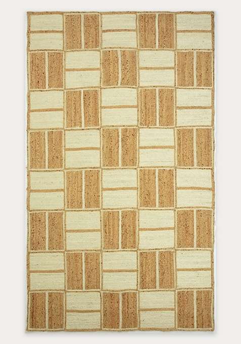100% Jute Braided Natural Tan Beige Rug | Bohemian Checkered Flat Woven Reversible Carpet For Living Room
