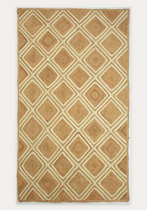 100% Jute Braided Natural Tan Rug | Bohemian Geometric Flat Woven Reversible Carpet For Living Room