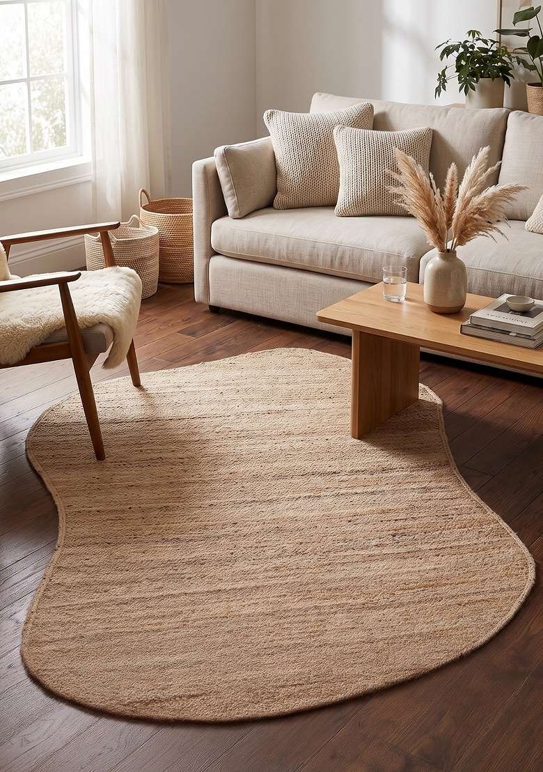 Saffron Rugs Flat Woven Natural Jute Area Rug | Natural Beige Oblong Rug | Bohemian Solid Home Decor Carpet for Living Room Bedroom - Indya