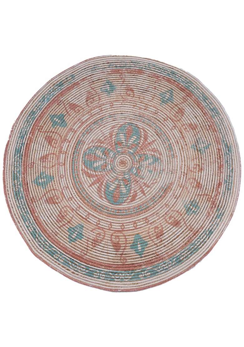 Saffron Rugs Flat Woven Natural Jute Area Rug | Multicolor Round Rug | Boho Braided Home Decor Carpet for Living Room Bedroom - Indya
