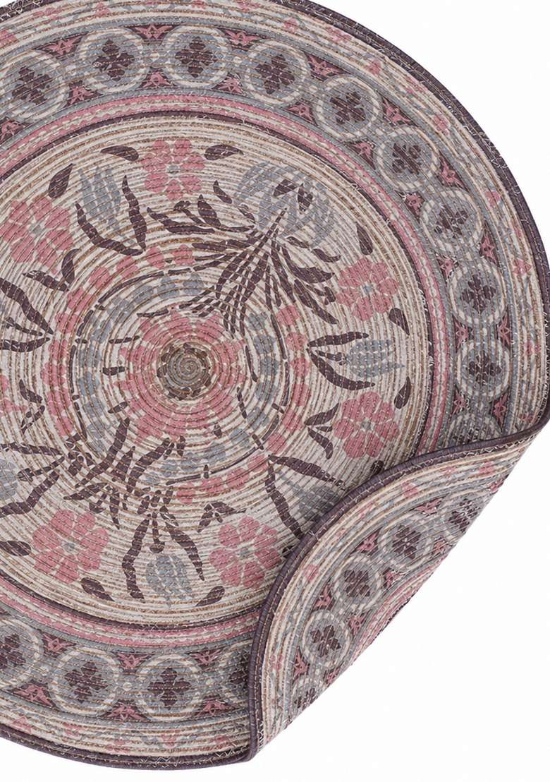 Saffron Rugs Flat Woven Natural Jute Area Rug | Blush Pink Beige Round Rug | Boho Floral Home Decor Carpet for Living Room Bedroom - Indya
