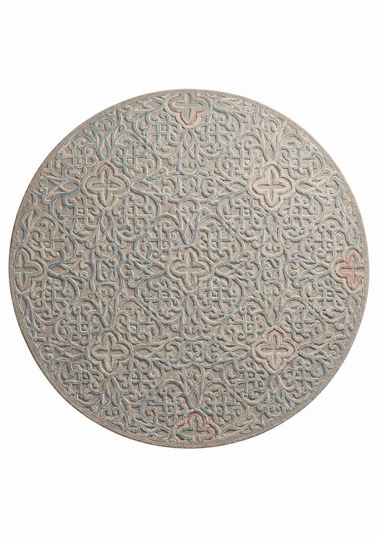 Saffron Rugs Hand Tufted Wool Area Rug | Warm Grey Round Rug | Cotton Backing | Contemporary Swirls Home Decor Carpet for Living Room Bedroom - Indya