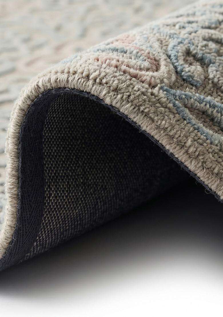 Saffron Rugs Warm Grey Contemporary Swirl Hand Tufted Wool Round Rug - Indya