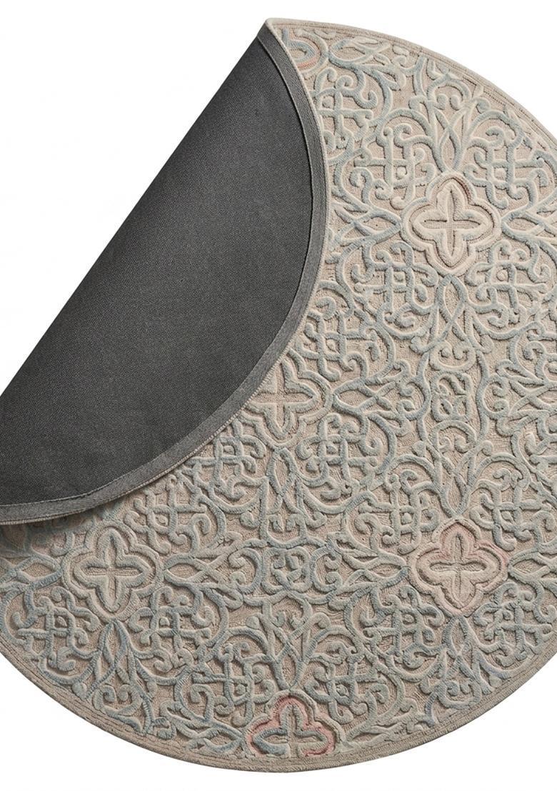 Saffron Rugs Hand Tufted Wool Area Rug | Warm Grey Round Rug | Cotton Backing | Contemporary Swirls Home Decor Carpet for Living Room Bedroom - Indya