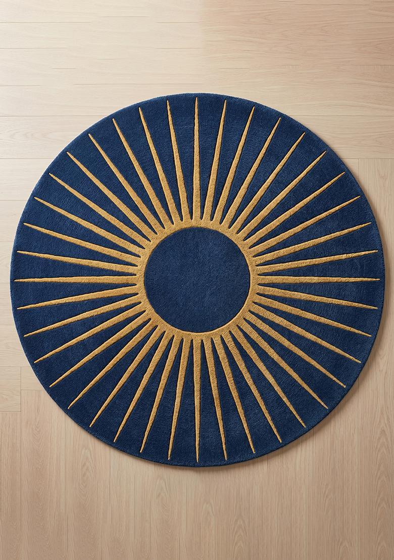 Saffron Rugs Tufted Wool Area Rug | Midnight Blue Round Rug | Cotton Backing | Contemporary Geometric Home Decor Carpet for Living Room Bedroom - Indya