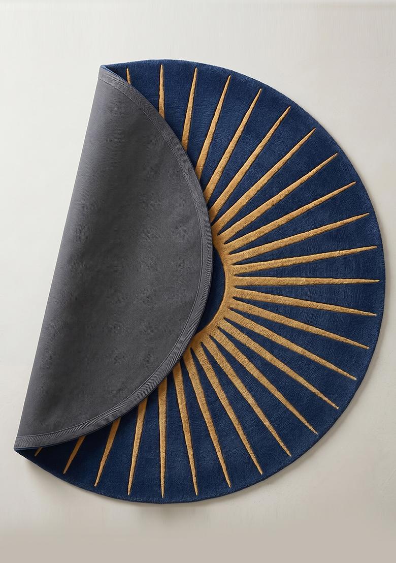 Saffron Rugs Tufted Wool Area Rug | Midnight Blue Round Rug | Cotton Backing | Contemporary Geometric Home Decor Carpet for Living Room Bedroom - Indya