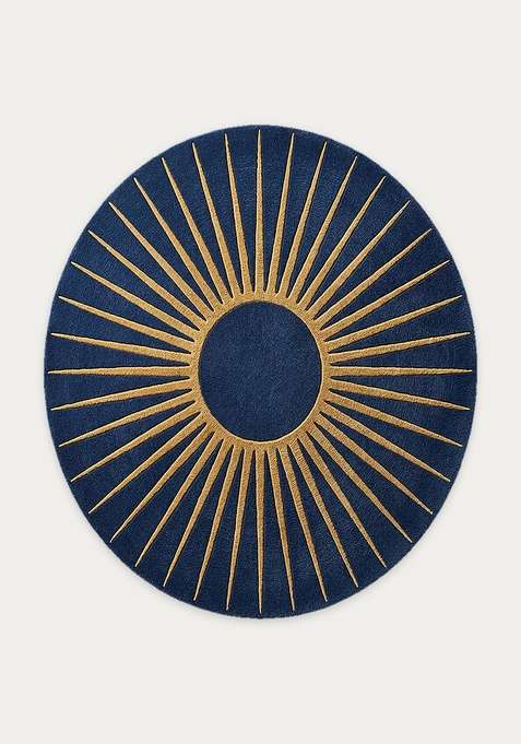 100% Wool Handmade Blue Rug | Contemporary Geometric Round Carpet With Cotton Backing For Living Room | Bedroom