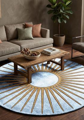 Saffron Rugs Tufted Wool Area Rug | Ice Blue Round Rug | Cotton Backing | Contemporary Geometric Home Decor Carpet for Living Room Bedroom