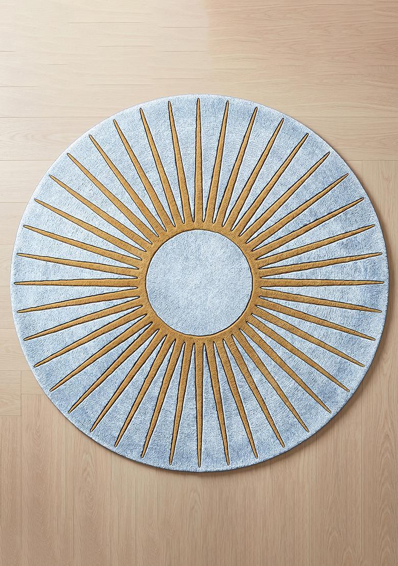 Saffron Rugs Tufted Wool Area Rug | Ice Blue Round Rug | Cotton Backing | Contemporary Geometric Home Decor Carpet for Living Room Bedroom - Indya