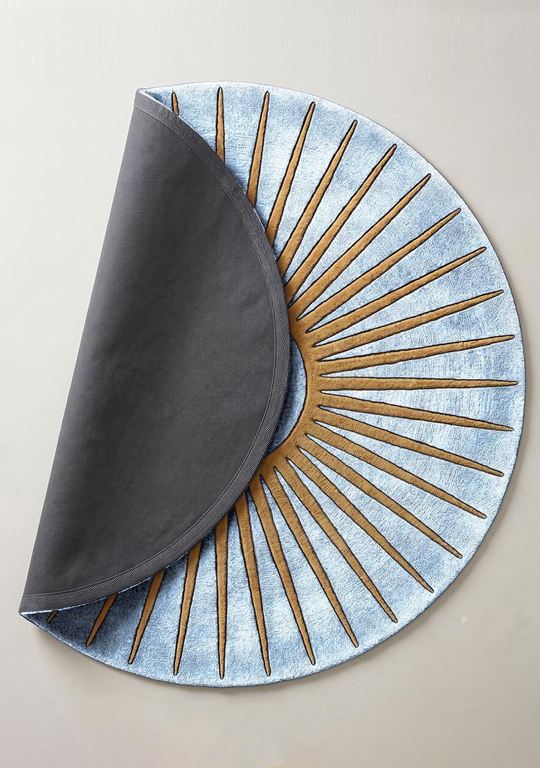 Saffron Rugs Tufted Wool Area Rug | Ice Blue Round Rug | Cotton Backing | Contemporary Geometric Home Decor Carpet for Living Room Bedroom - Indya