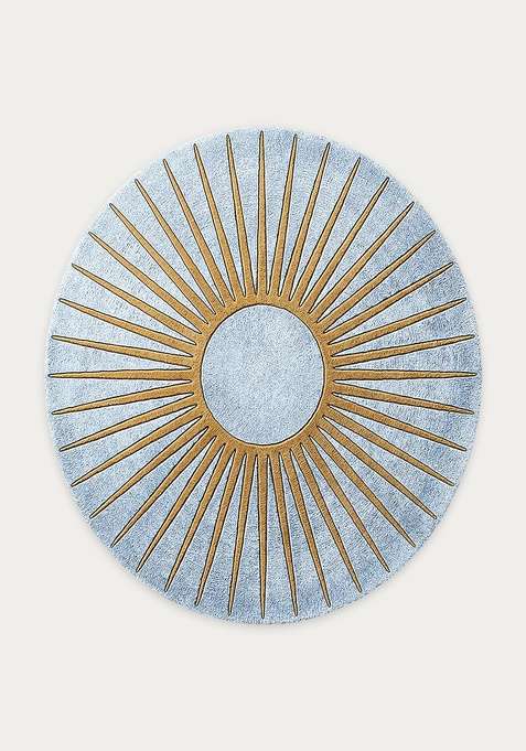 100% Wool Handmade Blue Rug | Contemporary Geometric Round Carpet With Cotton Backing For Living Room | Bedroom