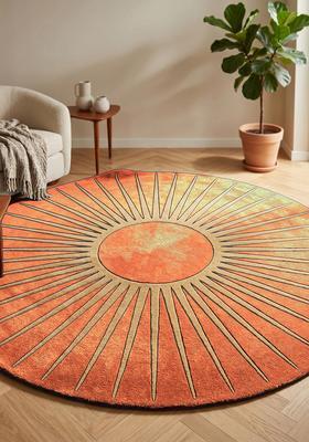 Saffron Rugs Tufted Wool Area Rug | Burnt Orange Round Rug | Cotton Backing | Contemporary Geometric Home Decor Carpet for Living Room Bedroom
