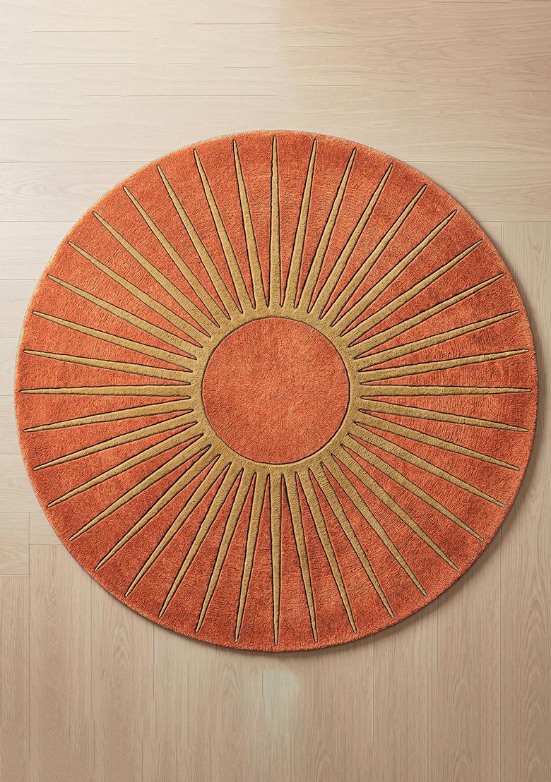 Saffron Rugs Tufted Wool Area Rug | Burnt Orange Round Rug | Cotton Backing | Contemporary Geometric Home Decor Carpet for Living Room Bedroom - Indya