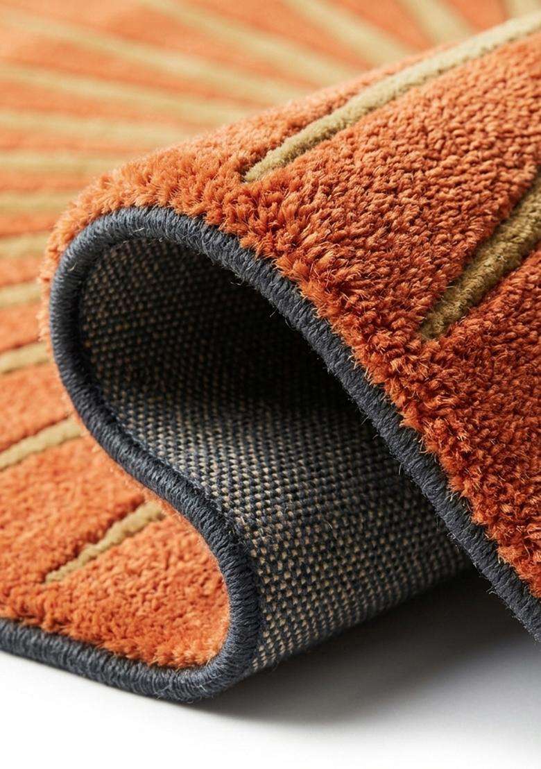 Saffron Rugs Burnt Orange Contemporary Geometric Hand Tufted Wool Round Rug - Indya