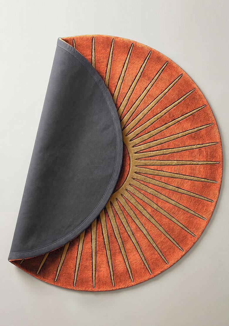 Saffron Rugs Tufted Wool Area Rug | Burnt Orange Round Rug | Cotton Backing | Contemporary Geometric Home Decor Carpet for Living Room Bedroom - Indya