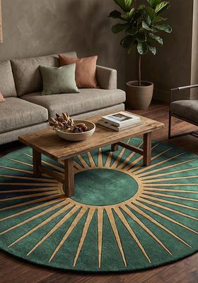 Saffron Rugs Tufted Wool Area Rug | Emerald Green Round Rug | Cotton Backing | Contemporary Geometric Home Decor Carpet for Living Room Bedroom