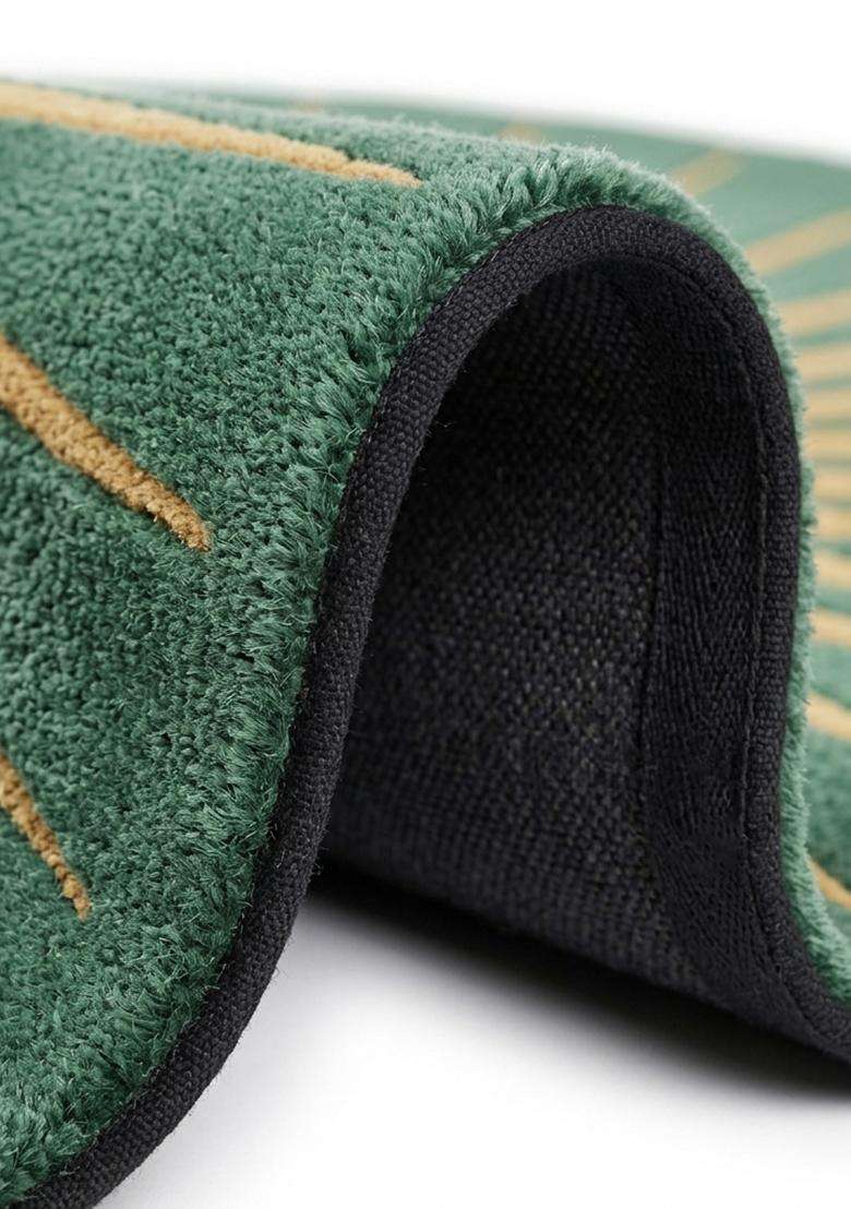 Saffron Rugs Emerald Green Contemporary Geometric Hand Tufted Wool Round Rug - Indya
