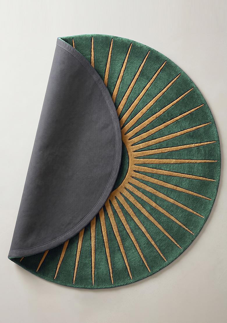 Saffron Rugs Tufted Wool Area Rug | Emerald Green Round Rug | Cotton Backing | Contemporary Geometric Home Decor Carpet for Living Room Bedroom - Indya