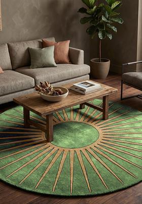 Saffron Rugs Tufted Wool Area Rug | Olive Green Round Rug | Cotton Backing | Contemporary Geometric Home Decor Carpet for Living Room Bedroom