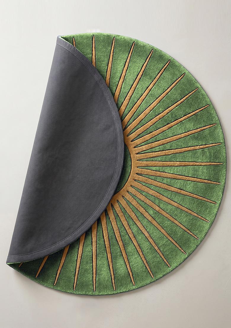 Saffron Rugs Tufted Wool Area Rug | Olive Green Round Rug | Cotton Backing | Contemporary Geometric Home Decor Carpet for Living Room Bedroom - Indya