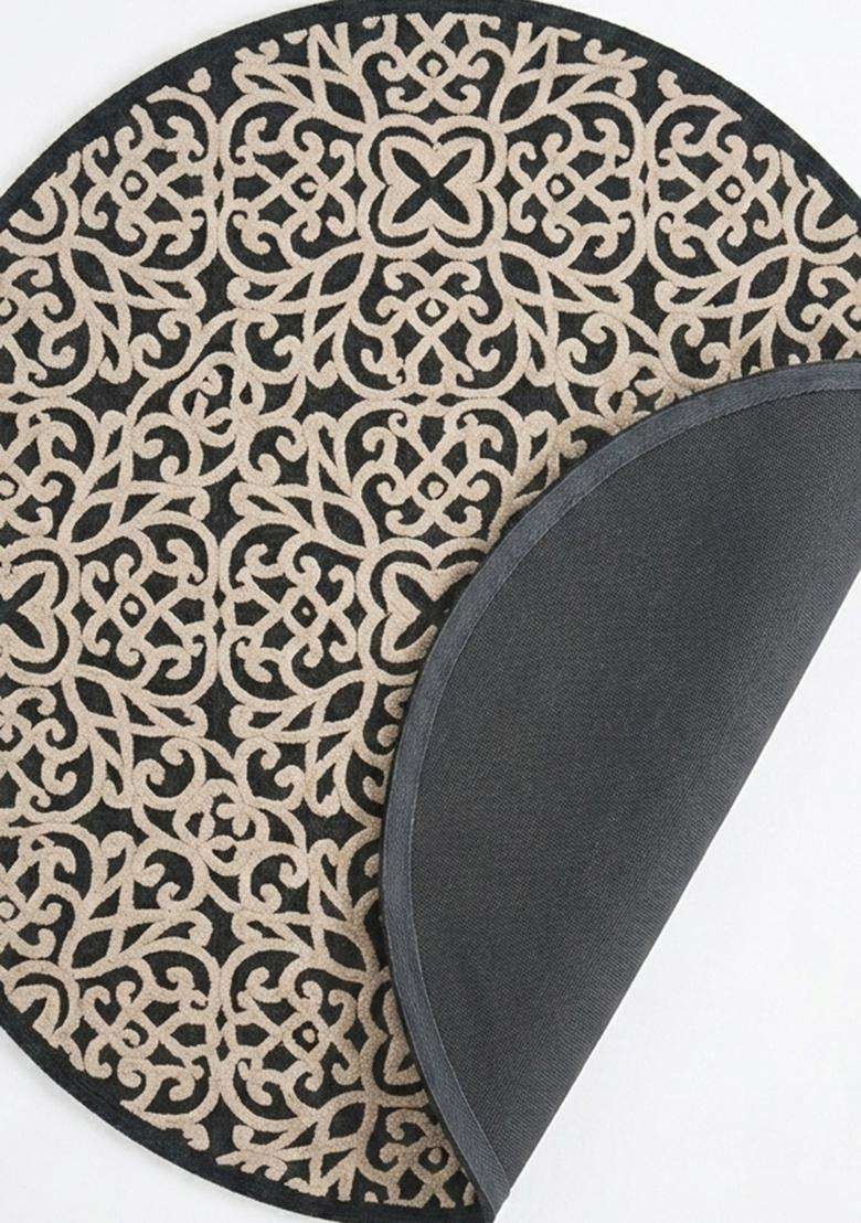 Saffron Rugs Black Contemporary Swirl Hand Tufted Wool Round Rug - Indya