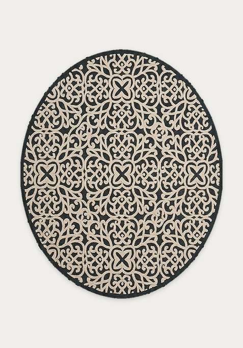 100% Wool Handmade Black Rug | Contemporary Swirls Round Carpet With Cotton Backing For Living Room | Bedroom