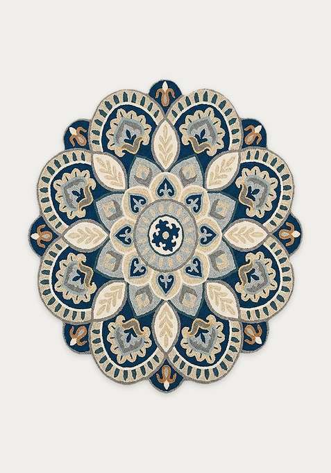 100% Wool Handmade Beige Rug | Moroccan Floral Round Carpet With Cotton Backing For Living Room | Bedroom