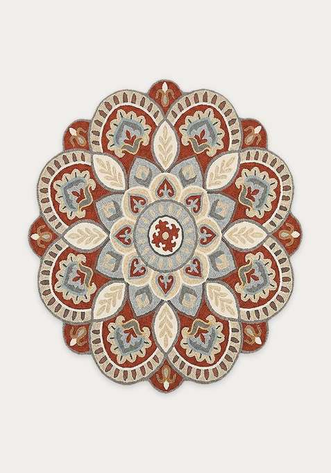 100% Wool Handmade Beige Rug | Moroccan Floral Round Carpet With Cotton Backing For Living Room | Bedroom