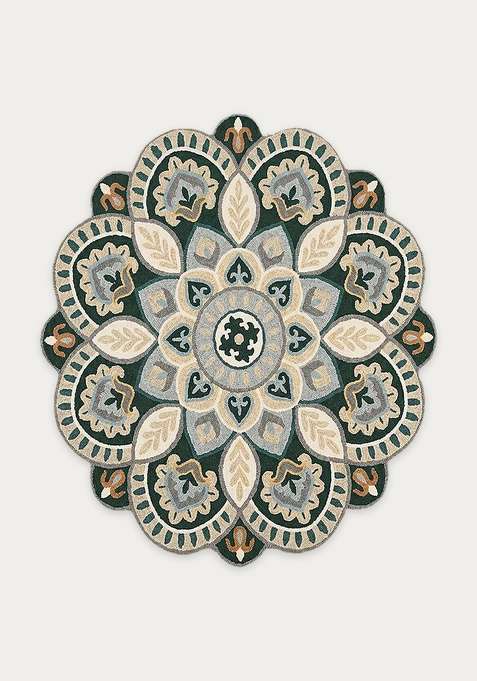 100% Wool Handmade Beige Rug | Moroccan Floral Round Carpet With Cotton Backing For Living Room | Bedroom