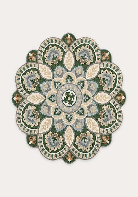 100% Wool Handmade Beige Rug | Moroccan Floral Round Carpet With Cotton Backing For Living Room | Bedroom