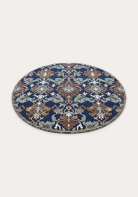 100% Wool Handmade Blue Rug | Floral Round Carpet With Cotton Backing For Living Room | Bedroom