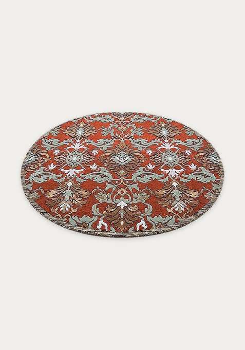 100% Wool Handmade Orange Rug | Floral Round Carpet With Cotton Backing For Living Room | Bedroom
