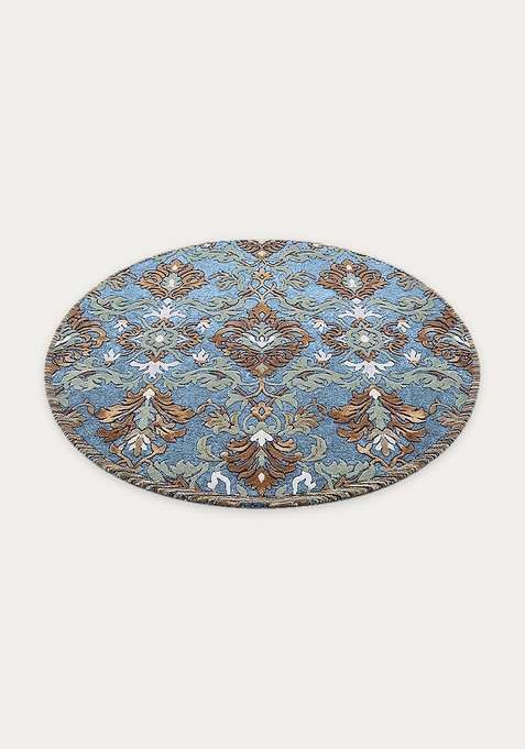 100% Wool Handmade Blue Rug | Floral Round Carpet With Cotton Backing For Living Room | Bedroom