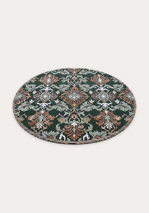 100% Wool Handmade Green Rug | Floral Round Carpet With Cotton Backing For Living Room | Bedroom