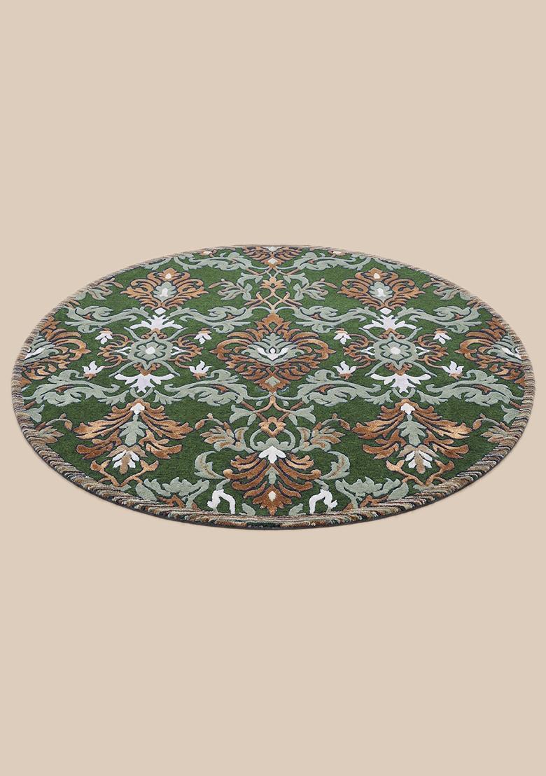 Saffron Rugs Hand Tufted Wool Area Rug | Lime Green Round Rug | Cotton Backing | Old World Floral Home Decor Carpet for Living Room Bedroom - Indya