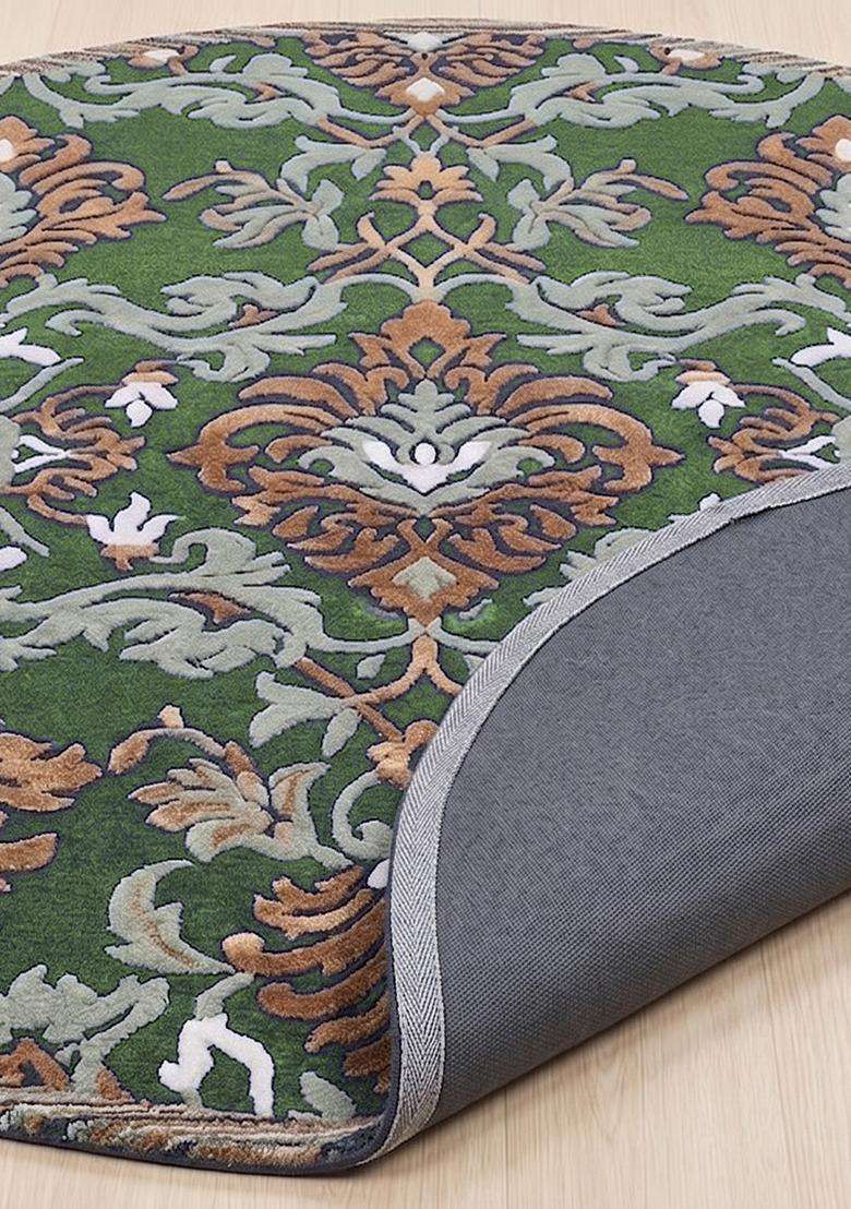 Saffron Rugs Lime Green Old World Floral Hand Tufted Wool Round Rug - Indya