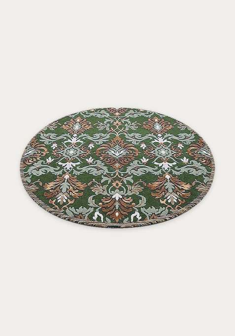 100% Wool Handmade Green Rug | Floral Round Carpet With Cotton Backing For Living Room | Bedroom