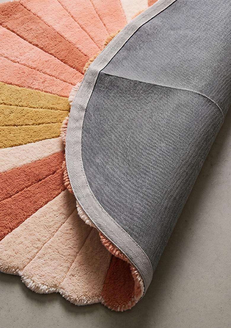100% Wool Handmade Pink Rug | Retro Striped Round Carpet With Cotton Backing For Living Room | Bedroom - Indya