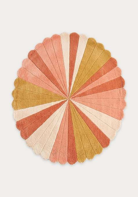 100% Wool Handmade Pink Rug | Retro Striped Round Carpet With Cotton Backing For Living Room | Bedroom