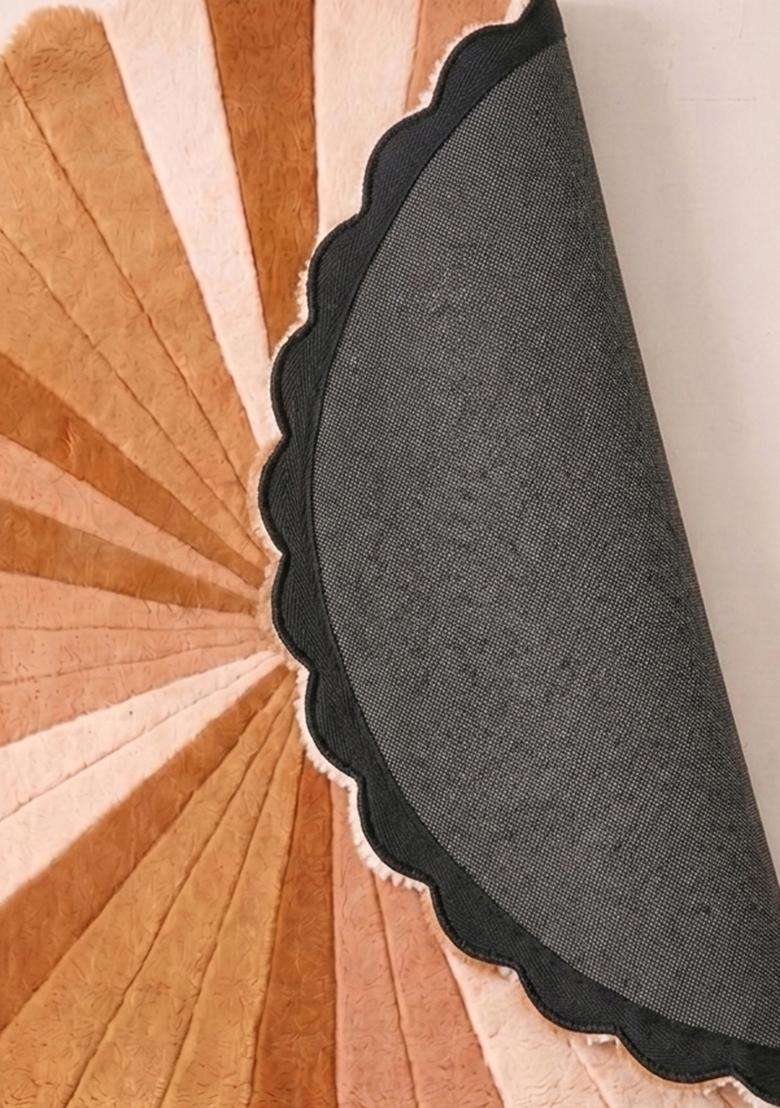 Saffron Rugs Warm Camel Retro Striped Hand Tufted Wool Round Rug - Indya